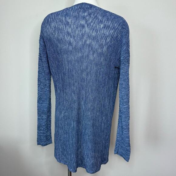 Tahari Blue Marled Long Sleeve Open Linen Blend Cardigan Size M - Picture 3 of 6